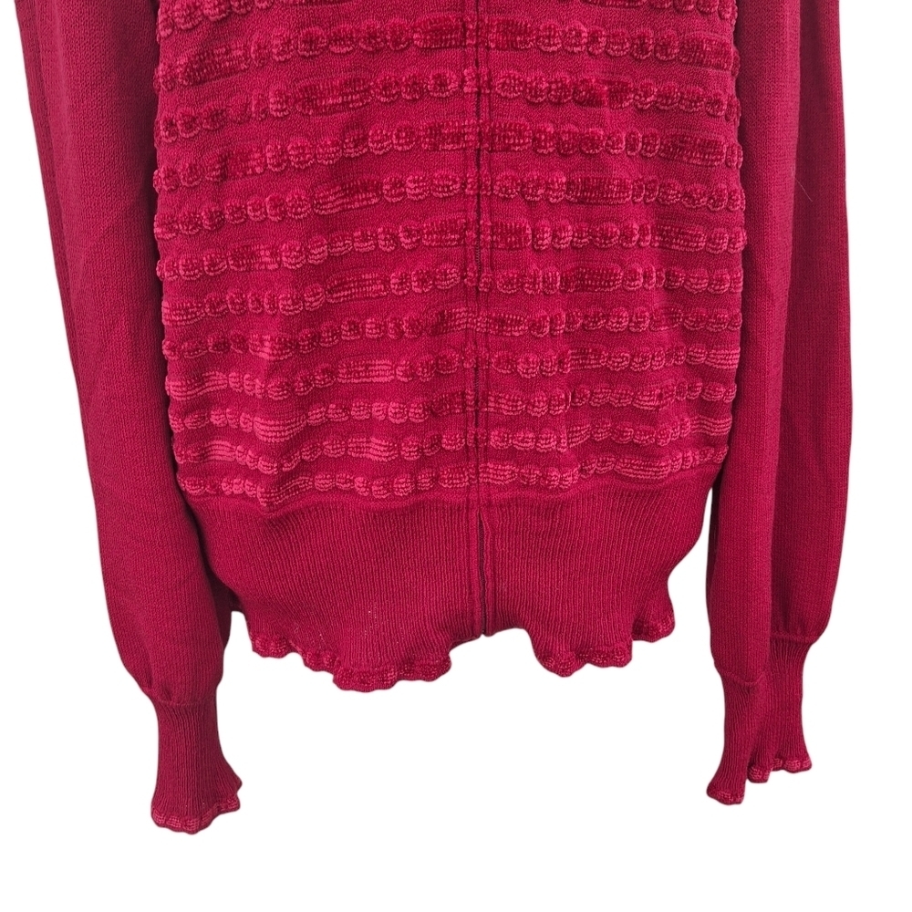St. John Collection Red Knit Full Zip Long Sleeve Cardigan Sweater Women Size 14 - Picture 5 of 16